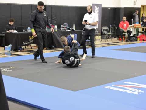 a group of people in a gym