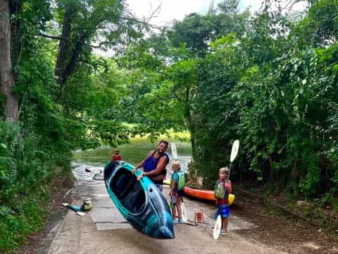 a group of people on a raft