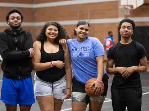 a group of people running