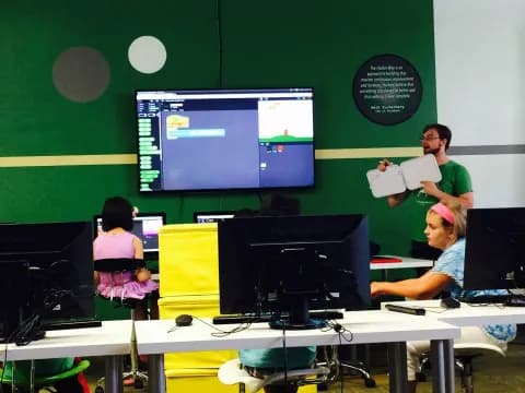 a group of people in a classroom