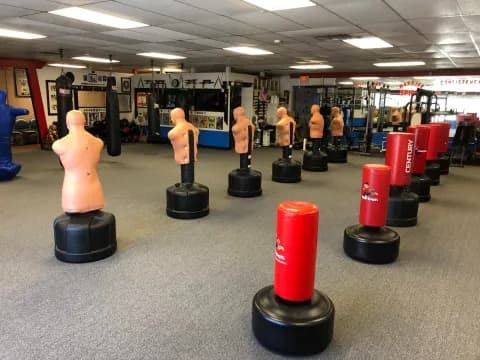 a group of people in a gym