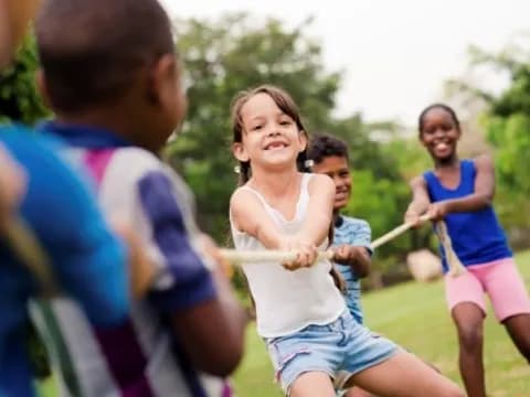 a group of people running