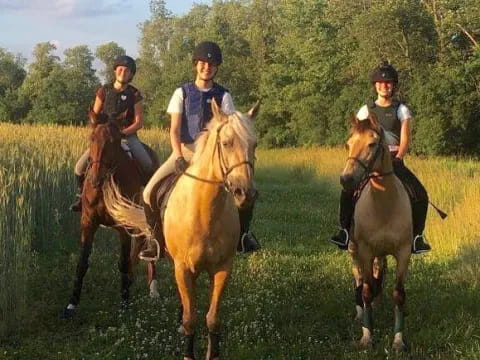 a group of people riding horses