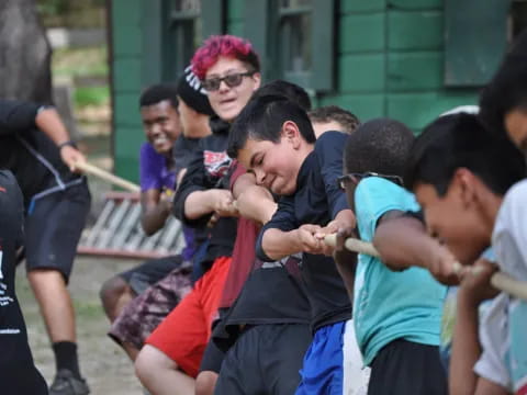 a group of people in a line