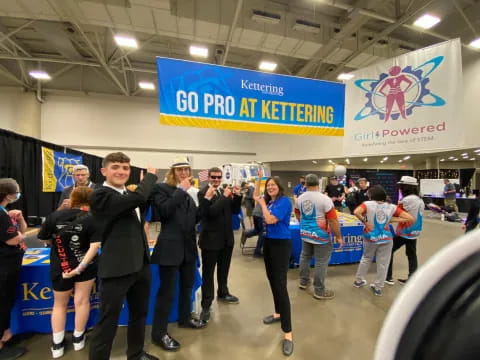 a group of people in a building