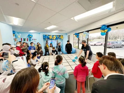 a group of people in a room