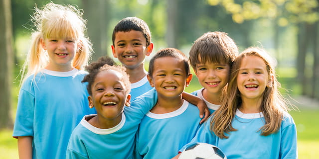 a group of children smiling