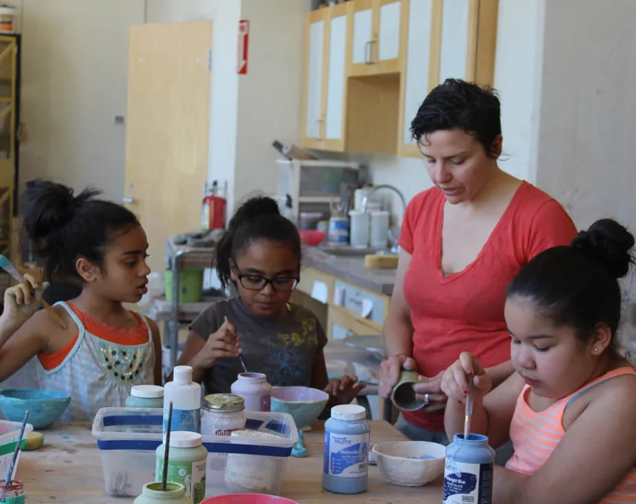 a group of people eating food