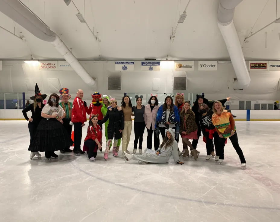 a group of people on ice