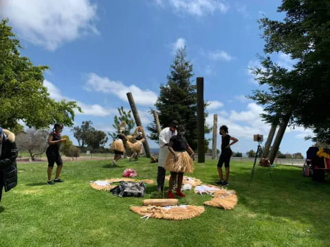 a group of people outside