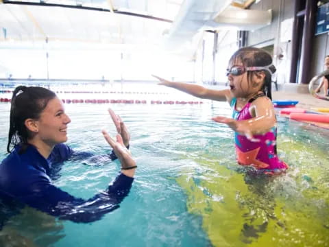 a couple of women in a pool