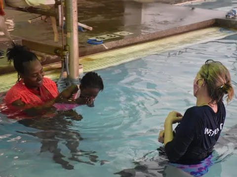 a group of people in a pool