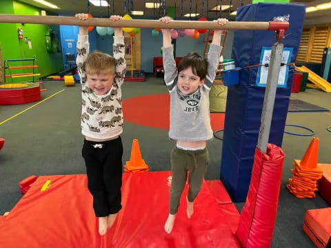 two children on a trampoline