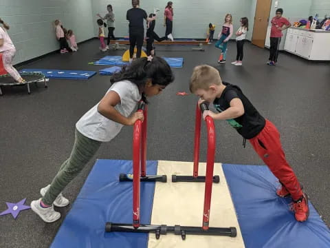 a person and a boy exercising