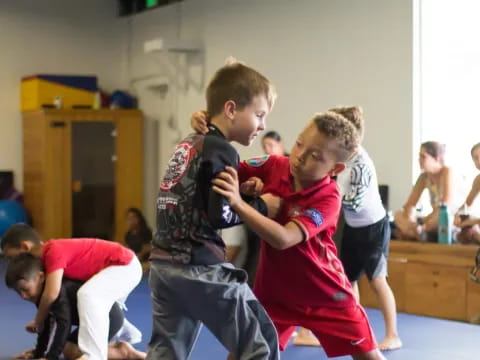 a group of boys in a room