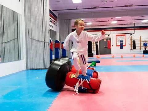 a girl on a small exercise ball