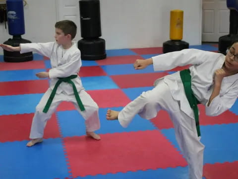 two boys in karate uniforms