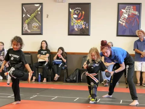 a group of people in a gym