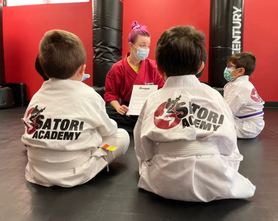 a group of kids wearing masks