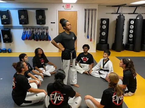 a group of people in a gym