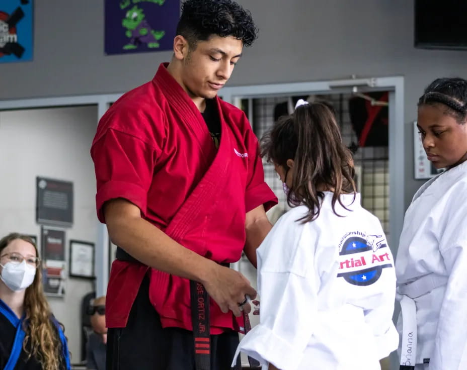 a man in a red shirt