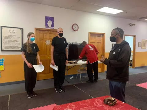 a group of people in a room