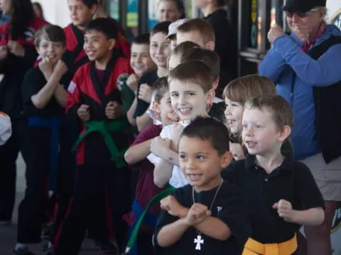 a group of children in a crowd
