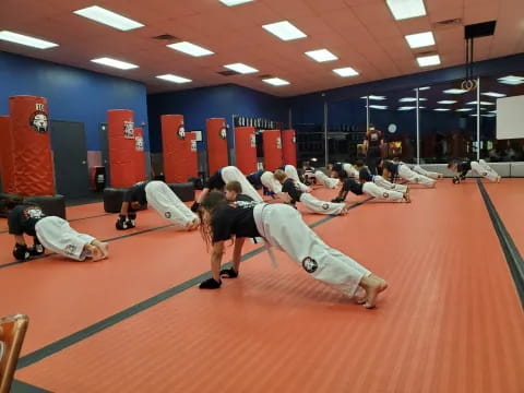 a group of people exercising