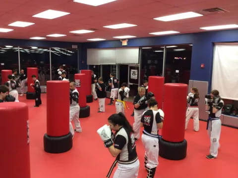 a group of people in a room