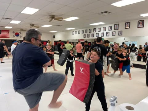 a group of people in a room