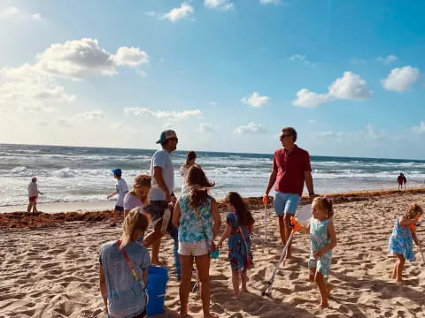 a group of people on a beach