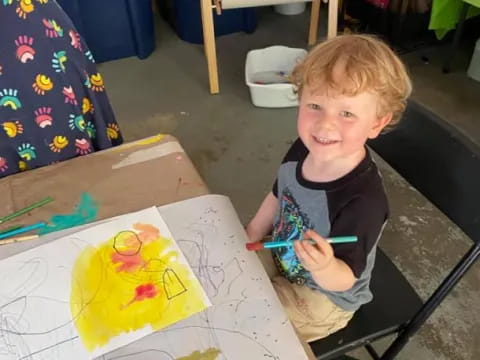 a boy painting on a canvas