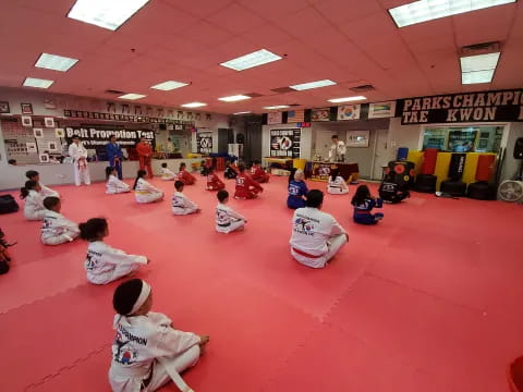 a group of people in a room