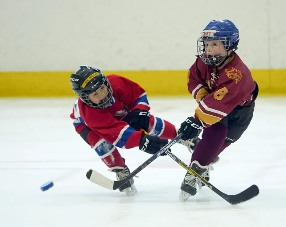 two people playing hockey