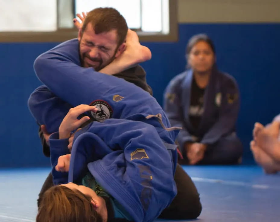 a man in a blue shirt
