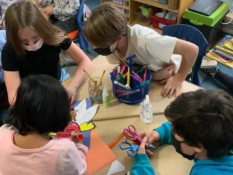 a group of children painting