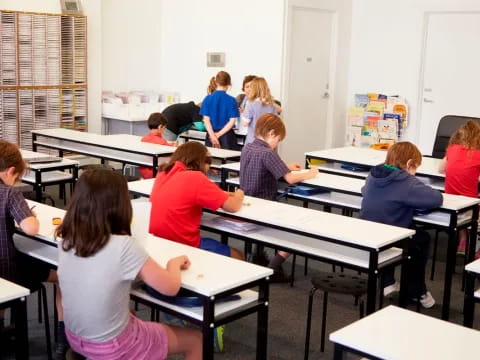a group of people in a classroom