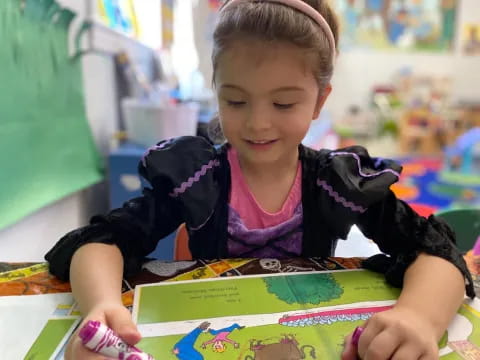 a young girl reading a book