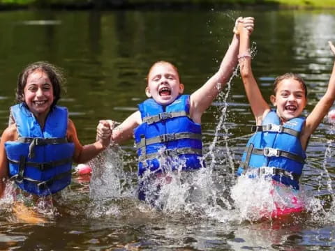 a group of people in water