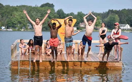 a group of people in the water