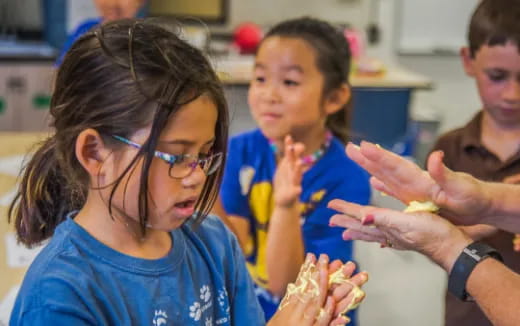 a group of people eating