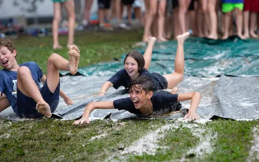 a group of people in a pool