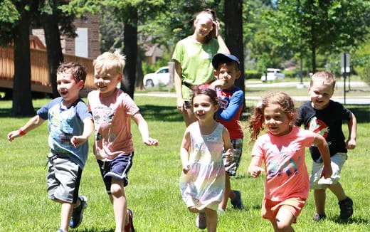 a group of children running