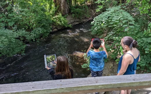 a group of people looking at a river