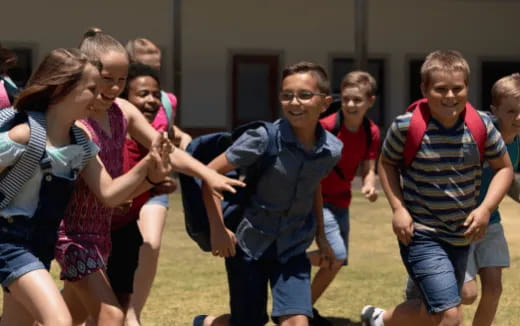 a group of people running