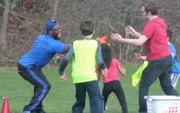 a group of people running