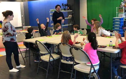 a group of people in a classroom