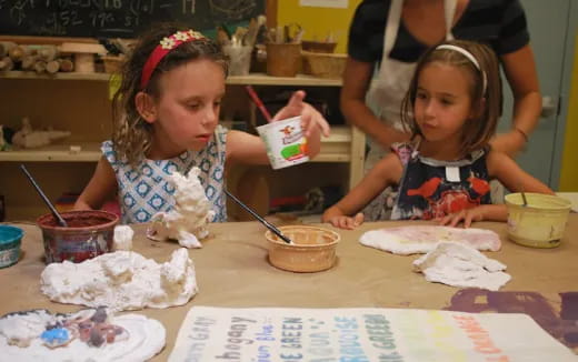 a couple of young girls painting