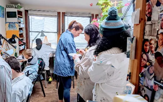 a group of people in a room