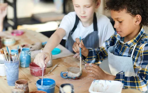 medium shot of kids painting